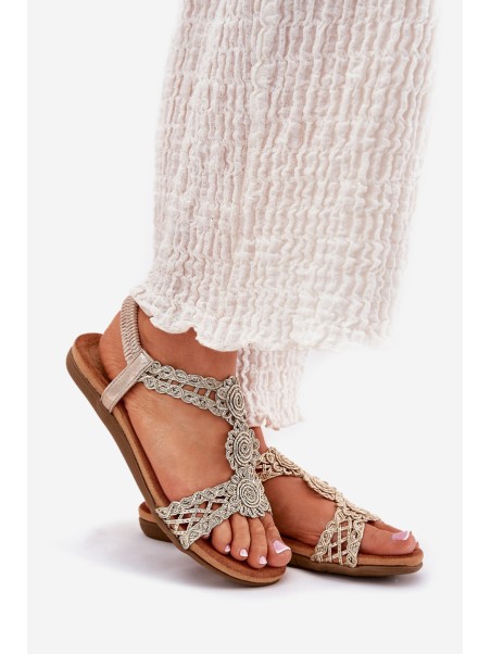 Flat Women's Sandals With Lace Pattern Artiker 56C1281 Gold