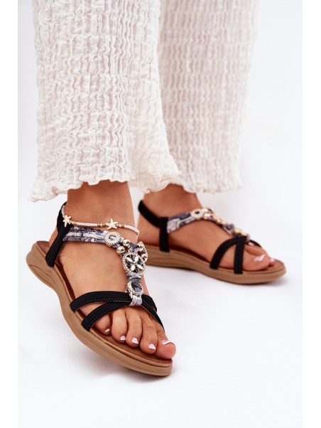 Flat Women's Sandals With Decorations Artiker 54C1334 Black