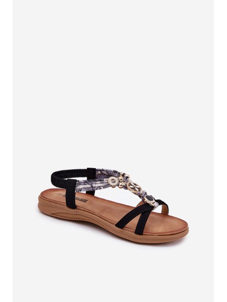 Flat Women's Sandals With Decorations Artiker 54C1334 Black