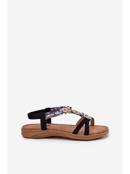Flat Women's Sandals With Decorations Artiker 54C1334 Black