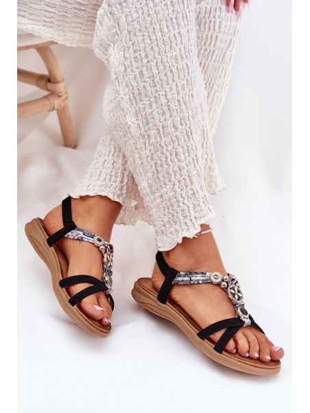 Flat Women's Sandals With Decorations Artiker 54C1334 Black