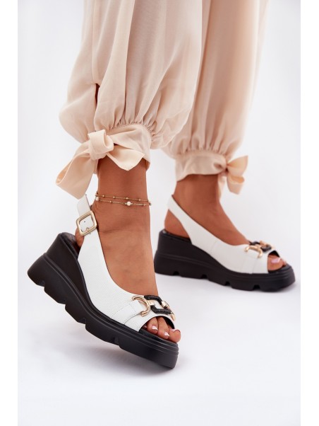 Ladies Leather Wedge And Platform Sandals With Decoration Artiker 56C1588 White