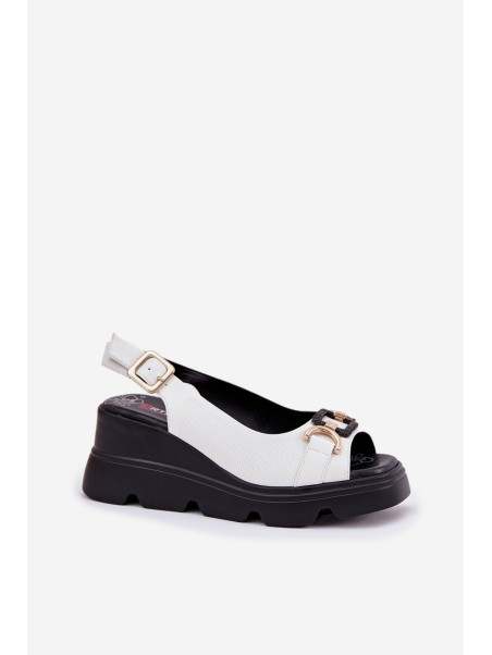 Ladies Leather Wedge And Platform Sandals With Decoration Artiker 56C1588 White