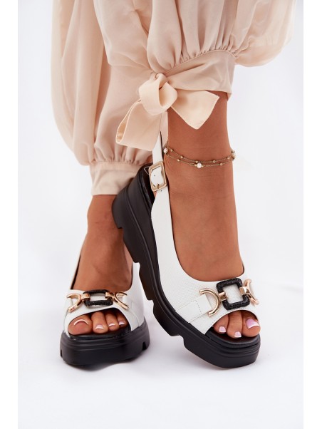 Ladies Leather Wedge And Platform Sandals With Decoration Artiker 56C1588 White