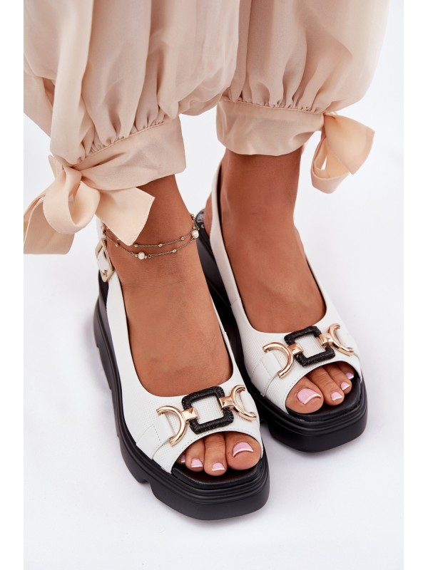 Ladies Leather Wedge And Platform Sandals With Decoration Artiker 56C1588 White