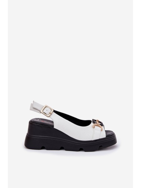 Ladies Leather Wedge And Platform Sandals With Decoration Artiker 56C1588 White