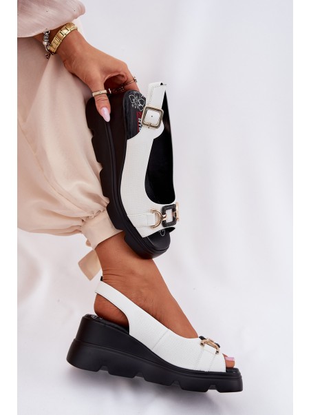 Ladies Leather Wedge And Platform Sandals With Decoration Artiker 56C1588 White
