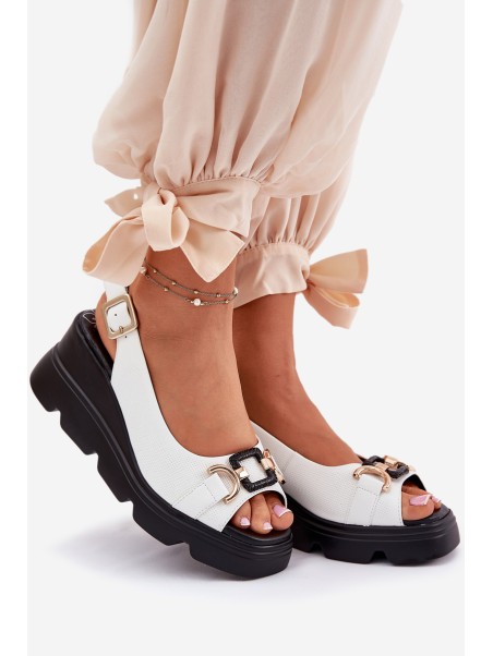 Ladies Leather Wedge And Platform Sandals With Decoration Artiker 56C1588 White