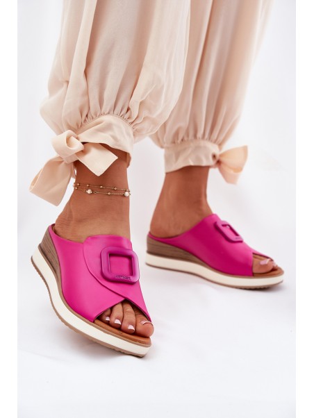 Womens Leather Wedge Sandals Fuchsia Artiker 56C2147