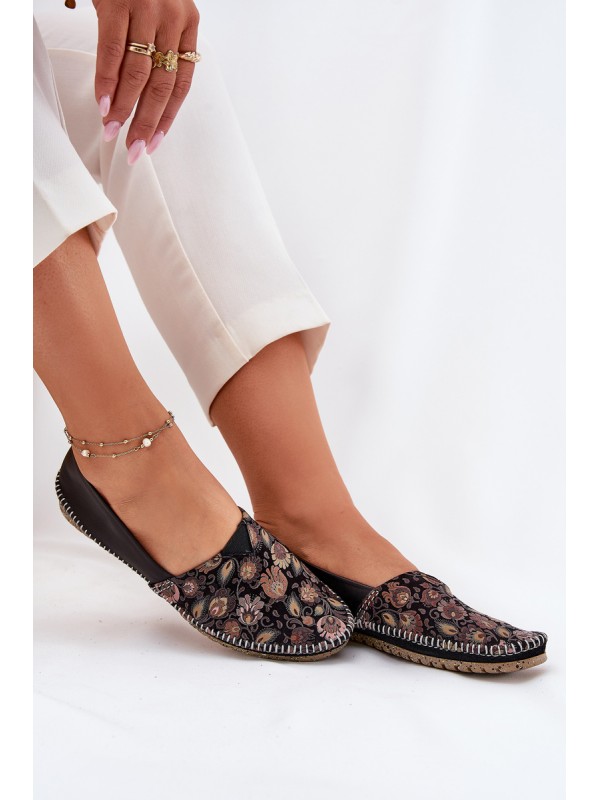 Leather Patterned Ballet Flats Maciejka T1929-71 Black