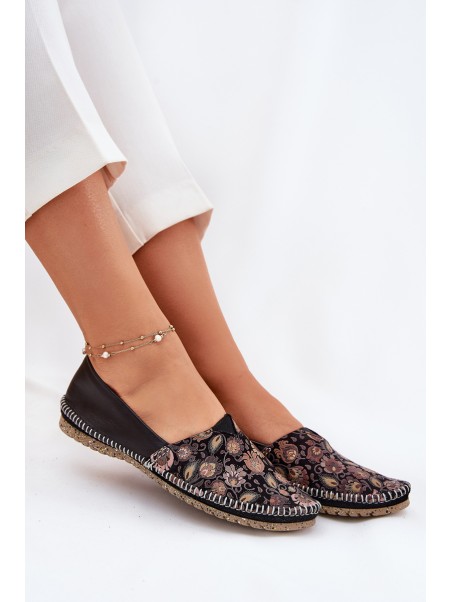 Leather Patterned Ballet Flats Maciejka T1929-71 Black
