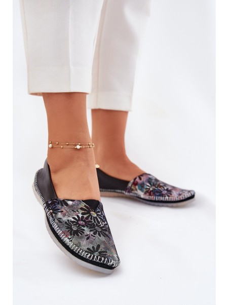 Leather Ballet Flats With Pattern Maciejka T1930-39 Black
