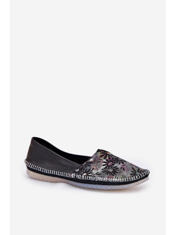 Leather Ballet Flats With Pattern Maciejka T1930-39 Black