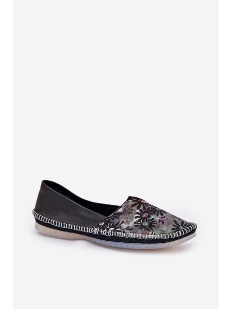 Leather Ballet Flats With Pattern Maciejka T1930-39 Black