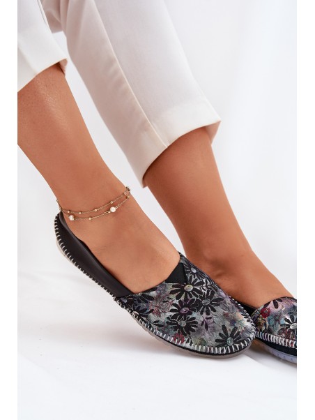 Leather Ballet Flats With Pattern Maciejka T1930-39 Black