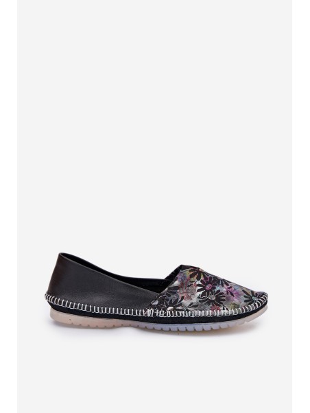 Leather Ballet Flats With Pattern Maciejka T1930-39 Black