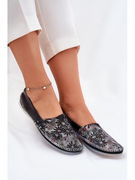 Leather Ballet Flats With Pattern Maciejka T1930-39 Black