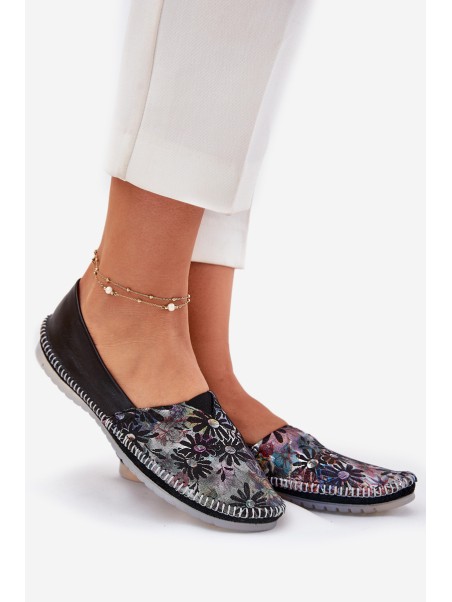 Leather Ballet Flats With Pattern Maciejka T1930-39 Black