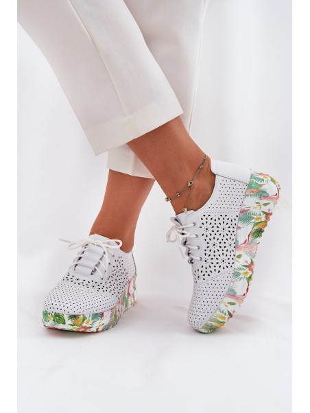 Leather Perforated Women's Shoes On Wedge Artiker 56C1532 White