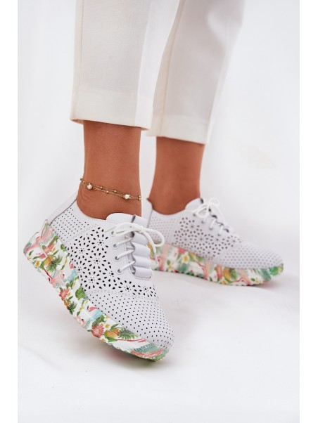 Leather Perforated Women's Shoes On Wedge Artiker 56C1532 White