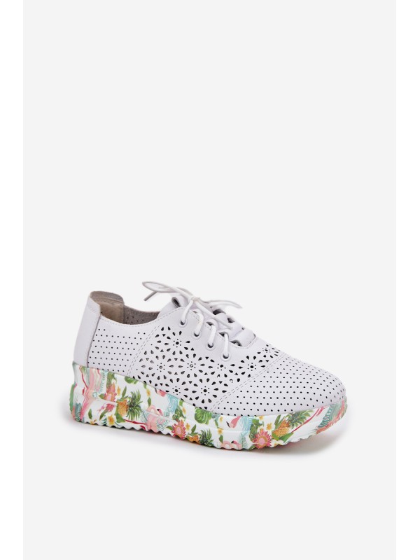Leather Perforated Women's Shoes On Wedge Artiker 56C1532 White
