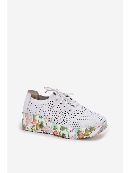 Leather Perforated Women's Shoes On Wedge Artiker 56C1532 White