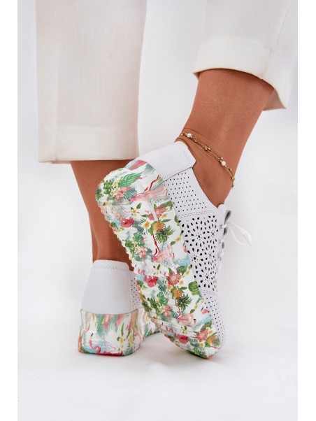 Leather Perforated Women's Shoes On Wedge Artiker 56C1532 White