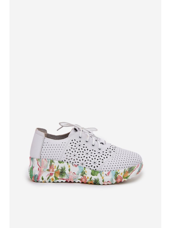 Leather Perforated Women's Shoes On Wedge Artiker 56C1532 White