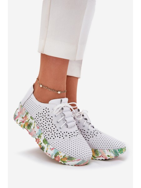 Leather Perforated Women's Shoes On Wedge Artiker 56C1532 White