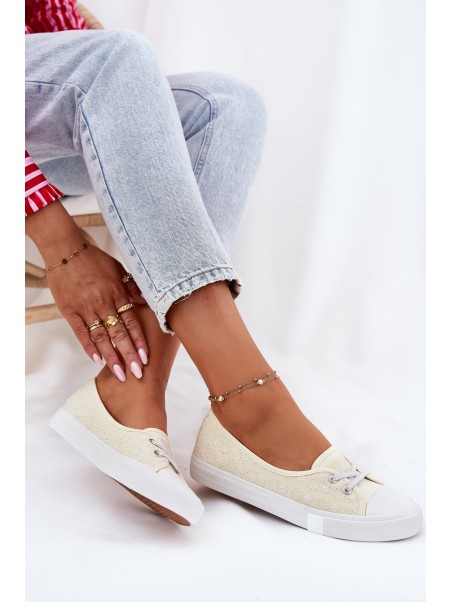 Moteriški sportbačiai su siuvinėjimu Lee Cooper LCW-25-31-3445L smėlio spalvos