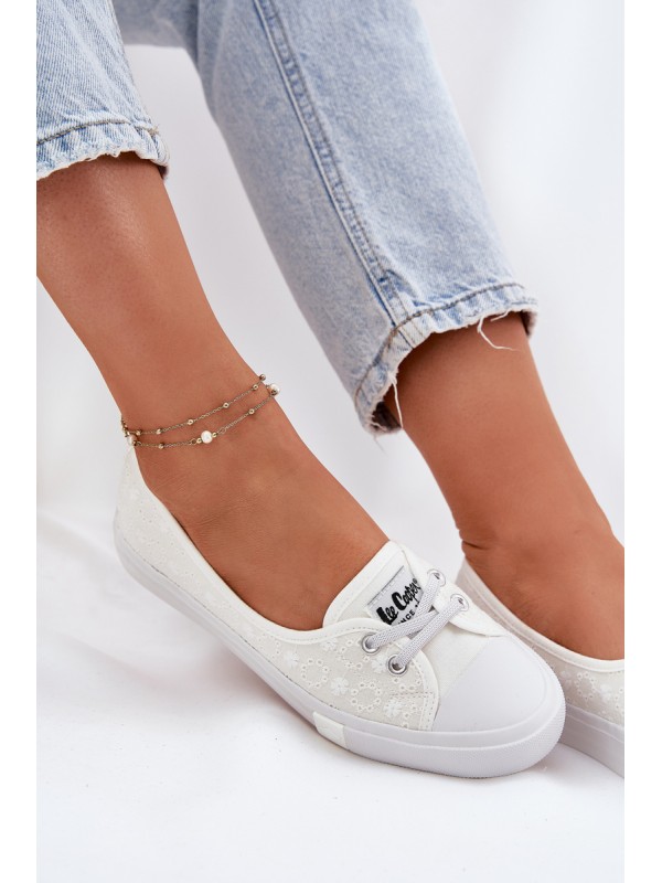 Moteriški sportbačiai su siuvinėjimu Lee Cooper, balti LCW-25-31-3447L