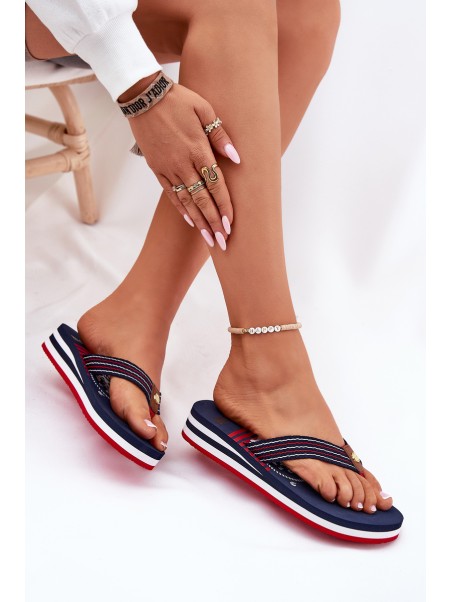 Women's Wedge Flip Flops Big Star RR274A126 Navy