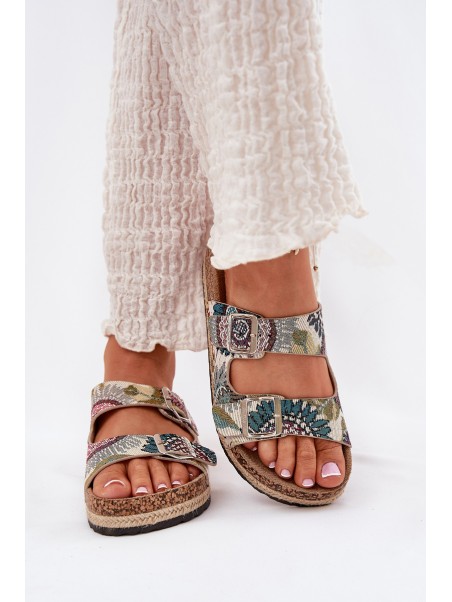 Patterned Women Slippers On Cork Platform With Buckles Lee Cooper LCW-25-35-3483L Multicolor