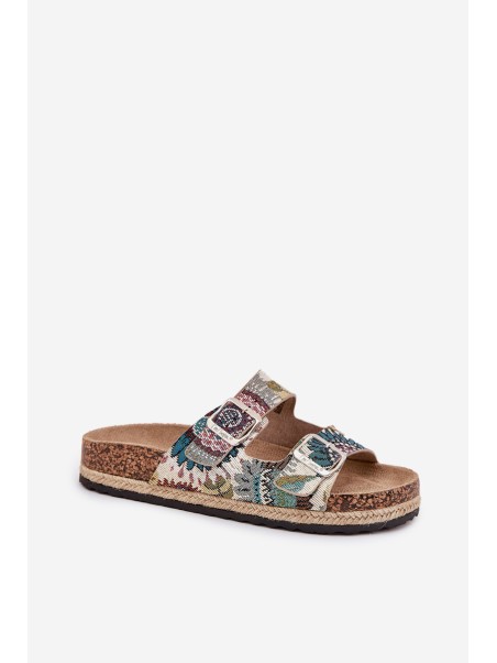 Raštuotos moteriškos šlepetės ant kamštinės platformos su sagtimis Lee Cooper LCW-25-35-3483L daugiaspalvės
