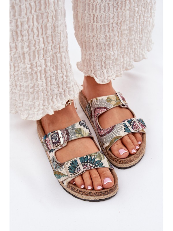 Patterned Women Slippers On Cork Platform With Buckles Lee Cooper LCW-25-35-3483L Multicolor
