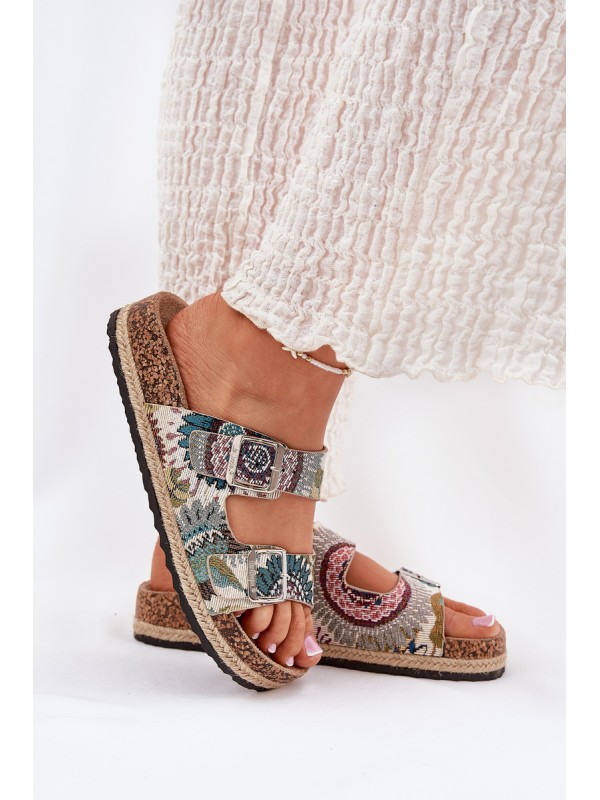 Patterned Women Slippers On Cork Platform With Buckles Lee Cooper LCW-25-35-3483L Multicolor