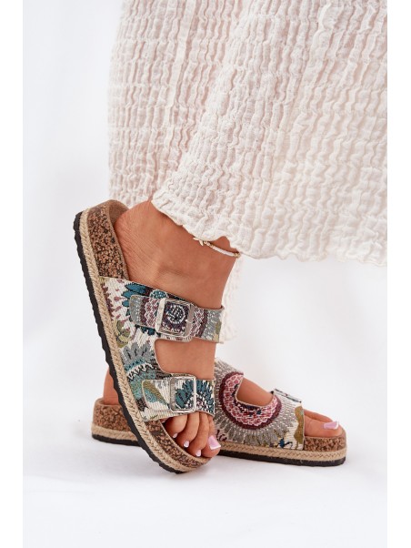 Patterned Women Slippers On Cork Platform With Buckles Lee Cooper LCW-25-35-3483L Multicolor