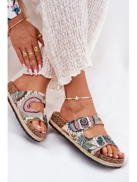 Patterned Women Slippers On Cork Platform With Buckles Lee Cooper LCW-25-35-3483L Multicolor