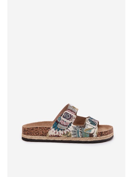 Raštuotos moteriškos šlepetės ant kamštinės platformos su sagtimis Lee Cooper LCW-25-35-3483L daugiaspalvės