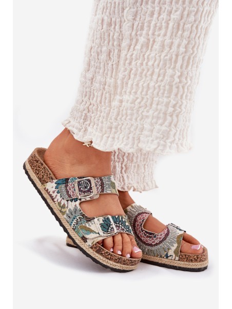 Patterned Women Slippers On Cork Platform With Buckles Lee Cooper LCW-25-35-3483L Multicolor