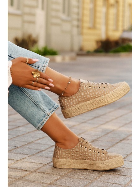 Patterned Women's Platform Sneakers With Weaving Lee Cooper LCW-25-08-3646L Khaki