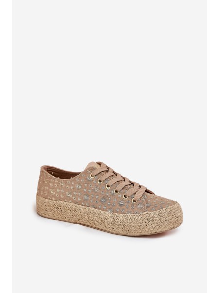 Raštuoti moteriški platforminiai sportbačiai su audimo detalėmis Lee Cooper LCW-25-08-3646L chaki spalvos
