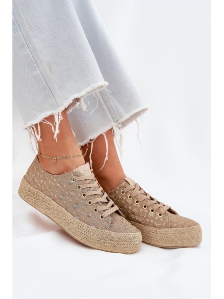 Patterned Women's Platform Sneakers With Weaving Lee Cooper LCW-25-08-3646L Khaki