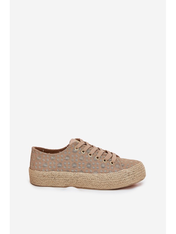 Raštuoti moteriški platforminiai sportbačiai su audimo detalėmis Lee Cooper LCW-25-08-3646L chaki spalvos