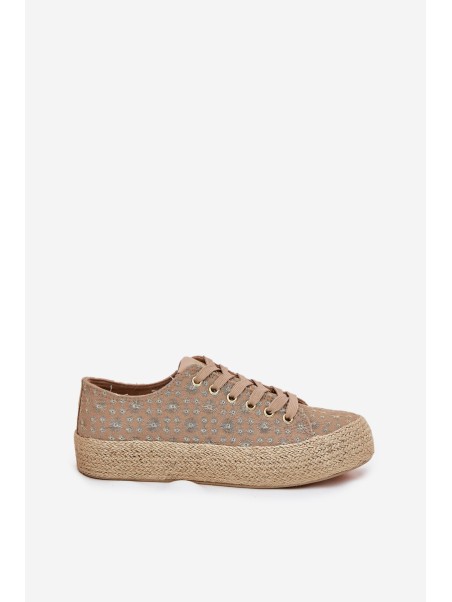 Raštuoti moteriški platforminiai sportbačiai su audimo detalėmis Lee Cooper LCW-25-08-3646L chaki spalvos
