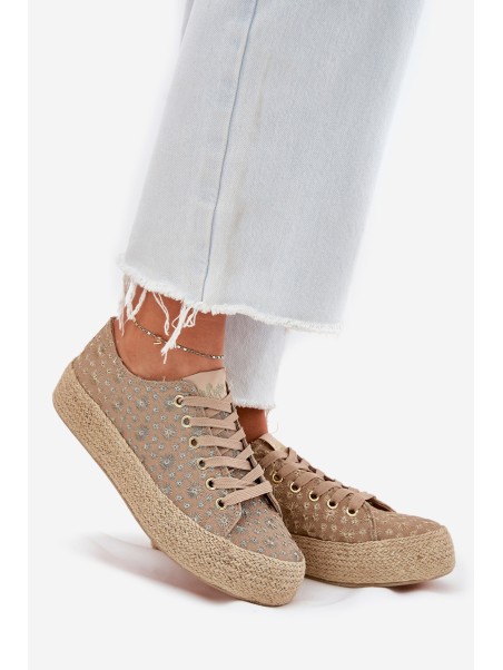 Patterned Women's Platform Sneakers With Weaving Lee Cooper LCW-25-08-3646L Khaki