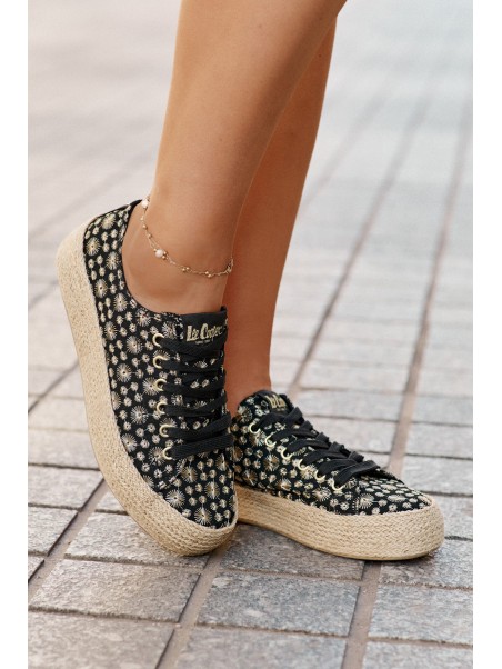 Patterned Women's Platform Sneakers With Braiding Lee Cooper LCW-25-08-3647L Black