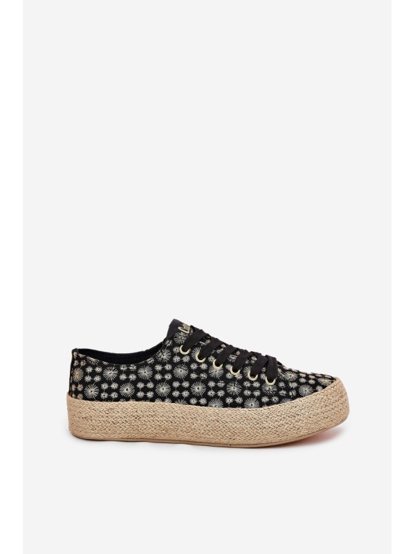 Patterned Women's Platform Sneakers With Braiding Lee Cooper LCW-25-08-3647L Black