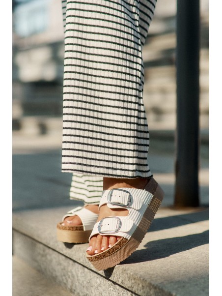 Ladies Platform Sandals With Buckles Lee Cooper LCW-25-35-3496L White
