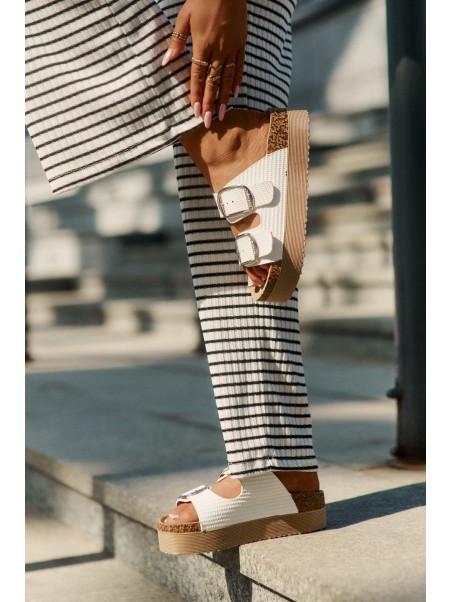 Ladies Platform Sandals With Buckles Lee Cooper LCW-25-35-3496L White